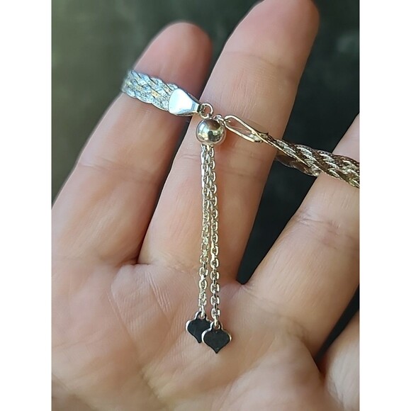 925 Sterling Silver Adjustable Woven Chain Bracelet Vintage - Picture 5 of 10